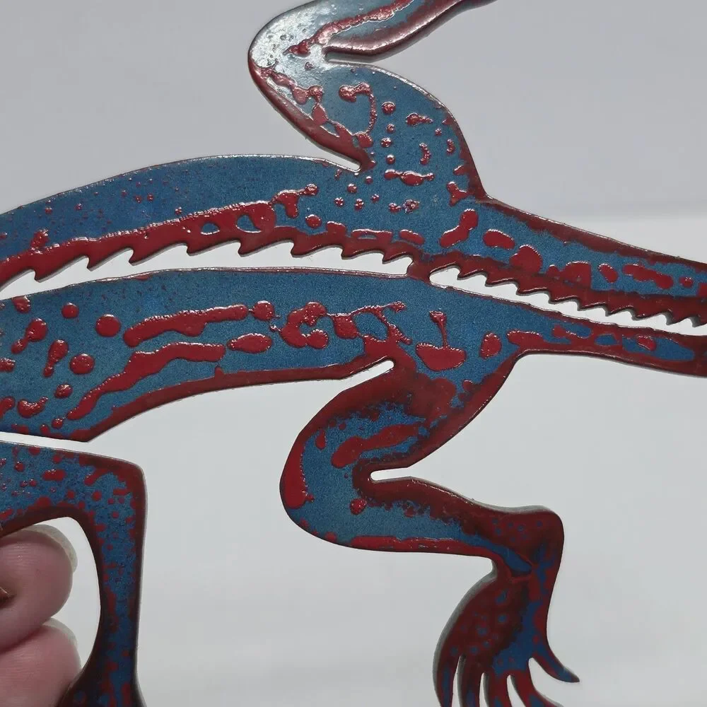 Gecko Lizard Metal Wall Art Outdoor Indoor Garden Cottagecore Cabin Decor Blue
